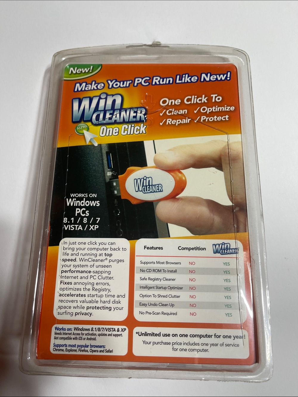 WinCleaner One Click USB PC Cleaner - Orange & White - Picture 2 of 2
